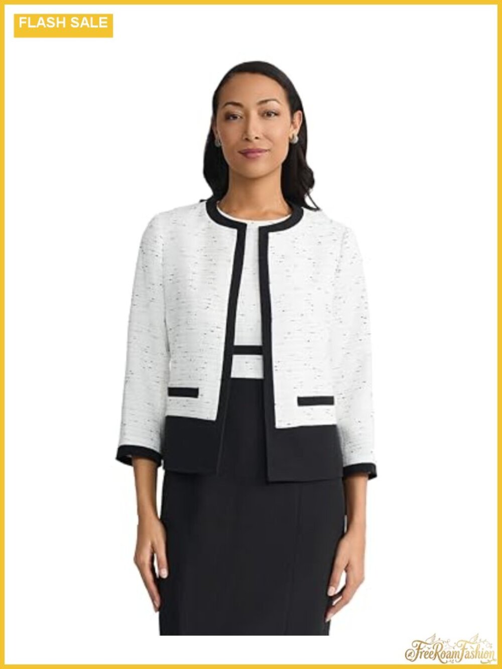 Plus Size Tweed Open Front Blazer Jacket Tailored